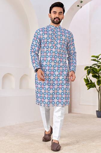 Men's stylish cotton multi color printed kurta for festive & casual wear