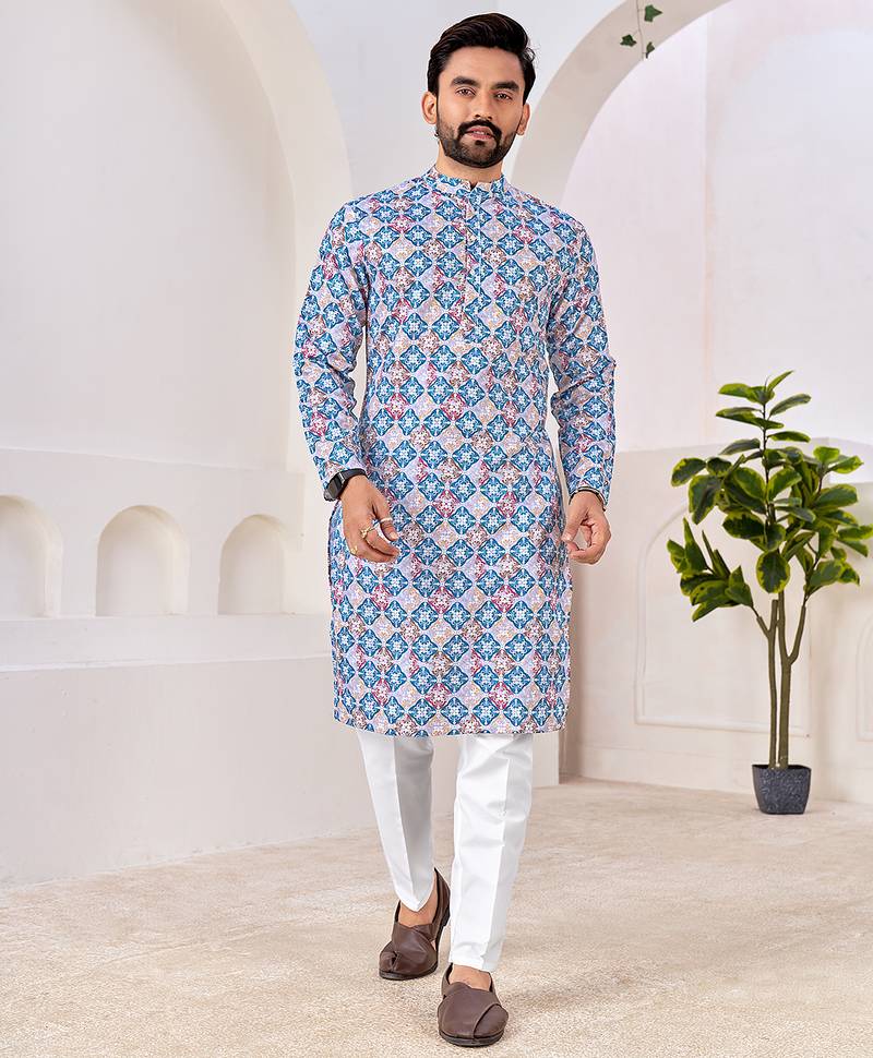 Men's stylish cotton multi color printed kurta for festive & casual wear