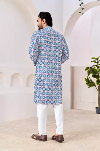 Men's stylish cotton multi color printed kurta for festive & casual wear