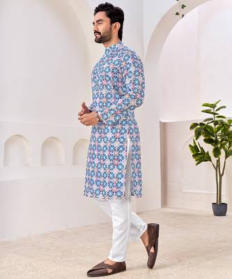 Men's stylish cotton multi color printed kurta for festive & casual wear 3