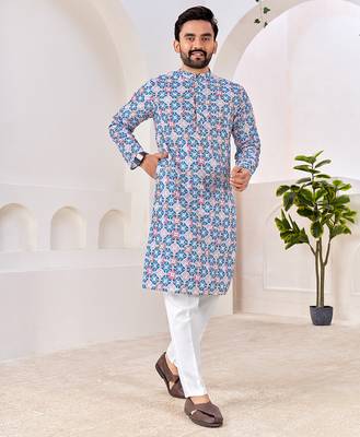 Men's stylish cotton multi color printed kurta for festive & casual wear 4