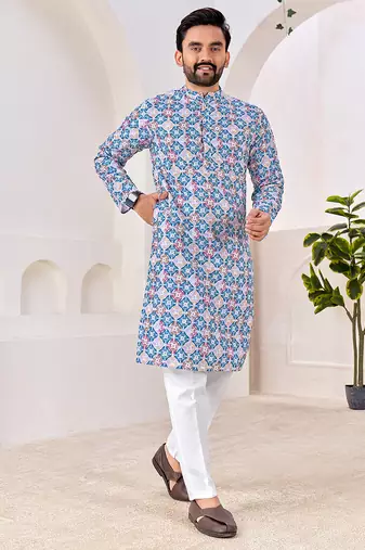 Men's stylish cotton multi color printed kurta for festive & casual wear