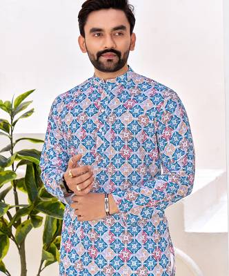 Men's stylish cotton multi color printed kurta for festive & casual wear 5