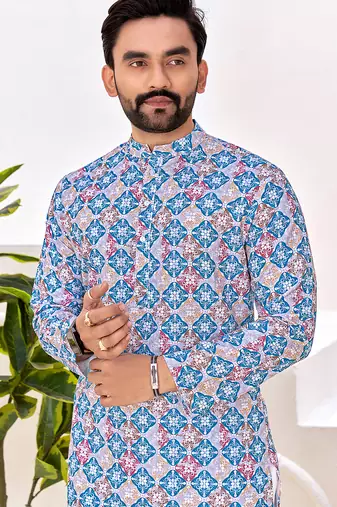 Men's stylish cotton multi color printed kurta for festive & casual wear