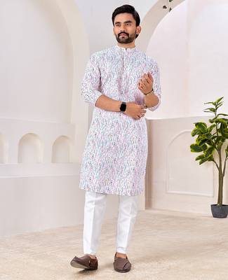 White cotton kurta with soft speckled pattern     lightweight & stylish 1