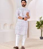 White cotton kurta with soft speckled pattern     lightweight & stylish