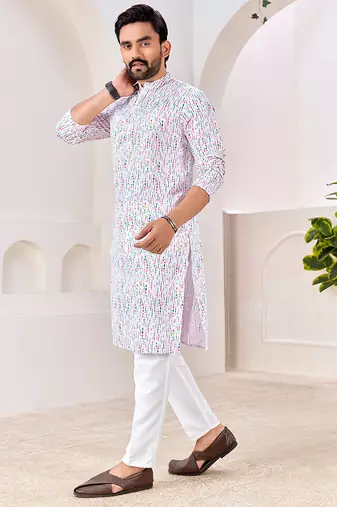 White cotton kurta with soft speckled pattern     lightweight & stylish