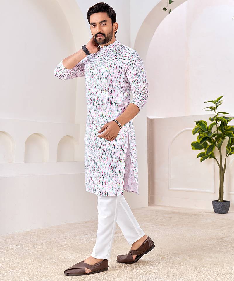 White cotton kurta with soft speckled pattern     lightweight & stylish