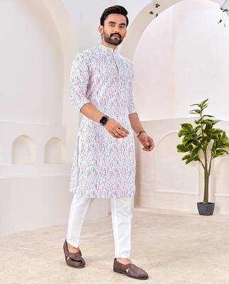 White cotton kurta with soft speckled pattern     lightweight & stylish 4