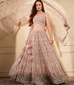 Onion Pink Double Net Heavy Beadwork Lehenga Set