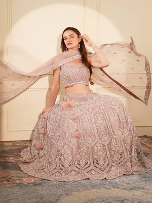 onion pink double net heavy beadwork lehenga set with blouse and dupatta 3