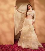 Beige Georggete Lehenga Set With White Sequin And Cutdana Work