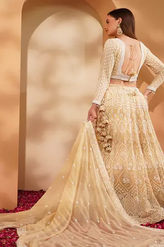 beige georgette sequin lehenga set with choli and dupatta