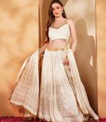 White Georgette Lehenga Set With White Sequin And Cutdana Work