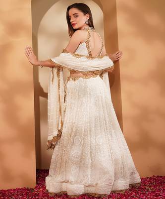 white georgette sequin lehenga set with choli and dupatta 4