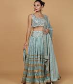 Teal Viscose Silk Cutdana Embroidery Lehenga Set