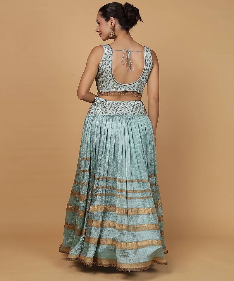 Teal Viscose Silk Cutdana Embroidery Lehenga Set