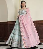 Light Sea Green Georgette Sequins And Bead Lehenga Set