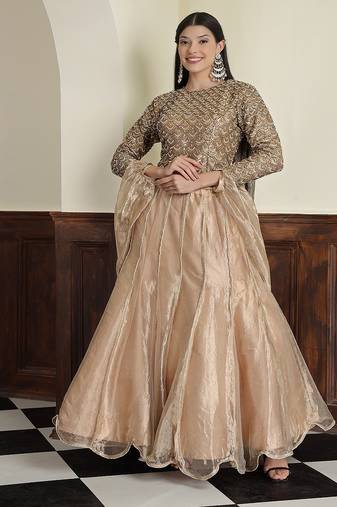 Champagne Tissue Antique  Lehenga Set