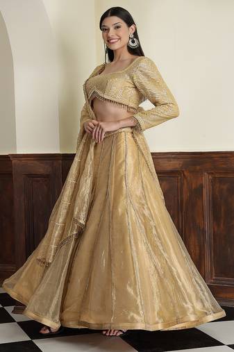 Gold Tissue Sequins Cutdana  Lehenga Set