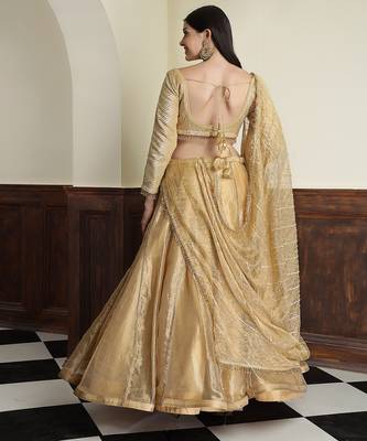 gold tissue sequins cutdana  lehenga set with blouse and dupatta 4