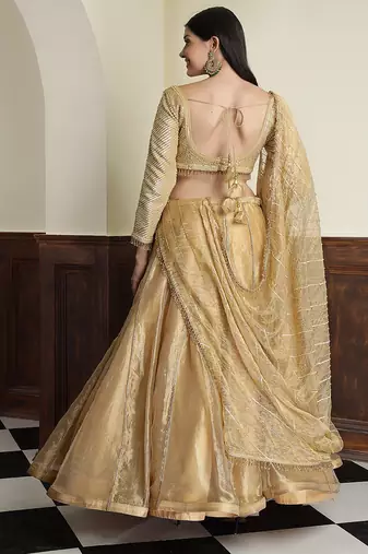 gold tissue sequins cutdana  lehenga set with blouse and dupatta
