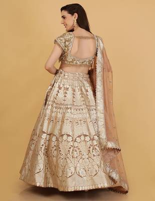 brown sequin cutdana bead organza lehenga set with blouse and dupatta 3
