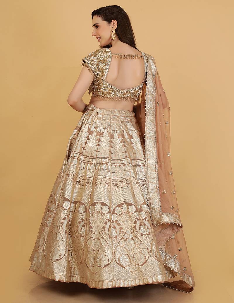 Mocha Brown Sequin Cutdana Bead Organza Lehenga Set
