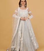White Jacket And Silver Lehenga With Sequins Cutdana Dori Work