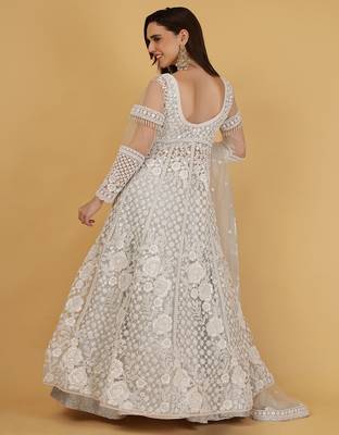 white and silver lehenga set with jacket 4