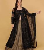 Black Jacket And Antique Gold Lehenga With Sequins Cutdana Dori Work