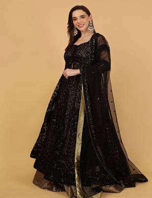 black jacket and antique gold lehenga set 2