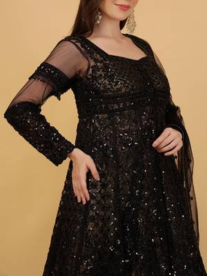 black jacket and antique gold lehenga set 3