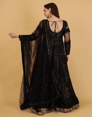 black jacket and antique gold lehenga set 4