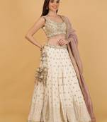Ivory Silk Lehenga Set With Sequins Zari Cutdana Embroidery