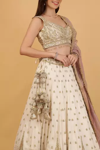ivory silk lehenga set with blouse and dupatta