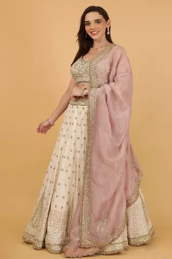 ivory silk lehenga set with blouse and dupatta