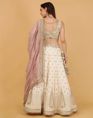 ivory silk lehenga set with blouse and dupatta 4
