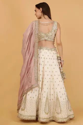 ivory silk lehenga set with blouse and dupatta