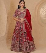 Maroon Silk Bridal Lehenga Set With Aari And Zardozi Embroidery