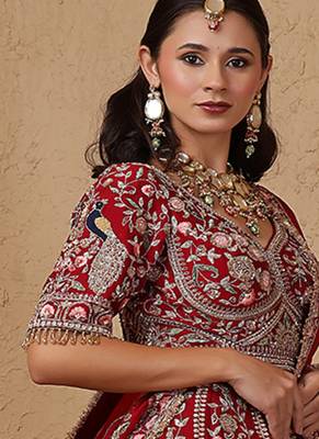 maroon silk bridal lehenga set with blouse and dupatta 2