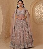 Onion Pink Net Heavy Lehenga Set With Pearl And Beads Embroidery