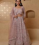 Dull Pink Net Lehenga Set With Monotone Embroidery