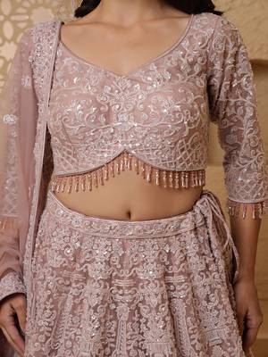 dull pink net lehenga set with with blouse and dupatta 3