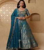 Persian Blue Silk Brocade Lehenga Set