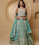Sky Blue Organza Brocade Lehenga Set