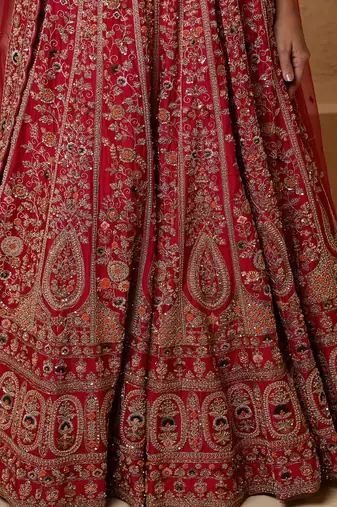 red bridal heavy handwork viscose silk lehenga set with blouse and dupatta