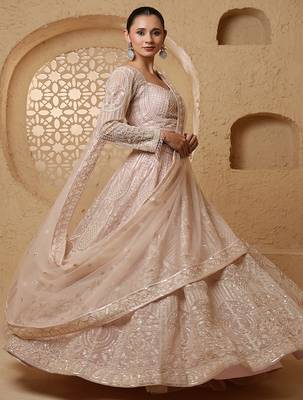 baby pink net lehenga set with blouse and dupatta 2