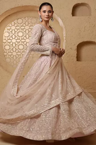 baby pink net lehenga set with blouse and dupatta