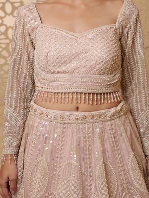 baby pink net lehenga set with blouse and dupatta 3